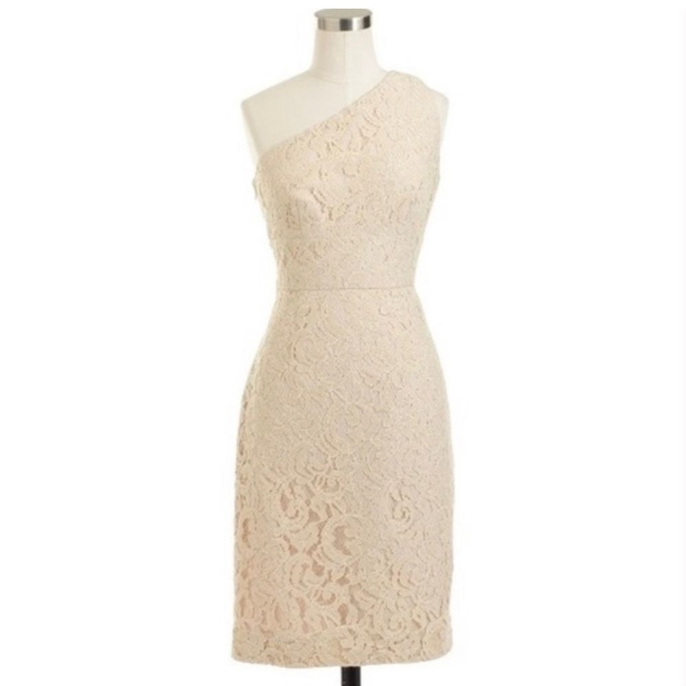 J Crew Alexa Dress in Leavers Lace Ivory Size 0 One Shoulder